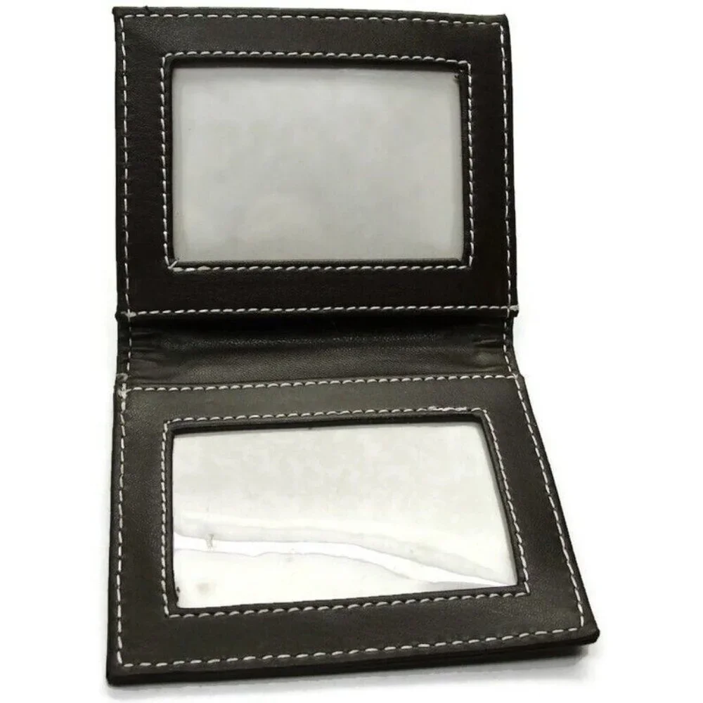 Brown Stitched Money Leather Wallet Photo Credit Card Cash ID Holder